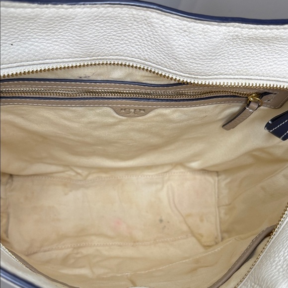 Tory Burch Pebbled Leather Tote – Neutral Colorblock – Shoulder Bag - Picture 9 of 15